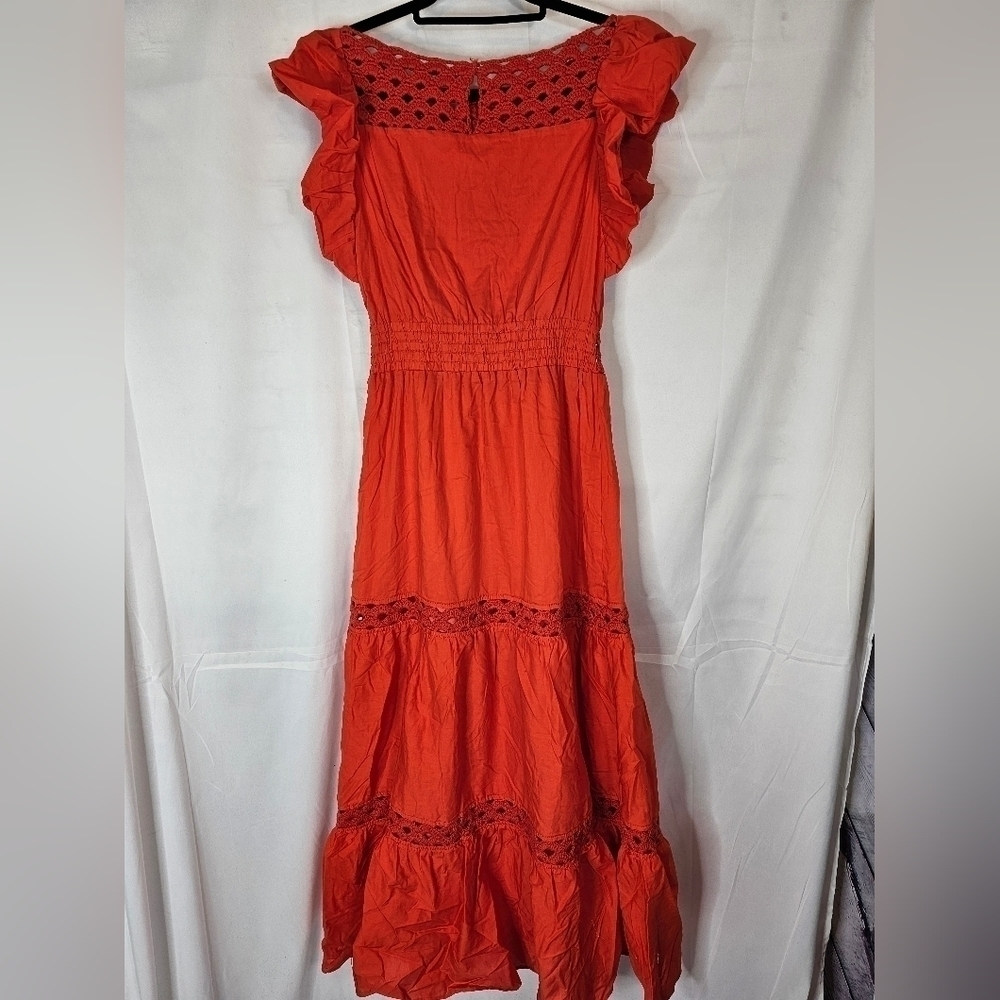 10 Crosby Derek Lam size 2 Coral ruffle midi dress crochet sweetheart NWOT - Picture 4 of 6